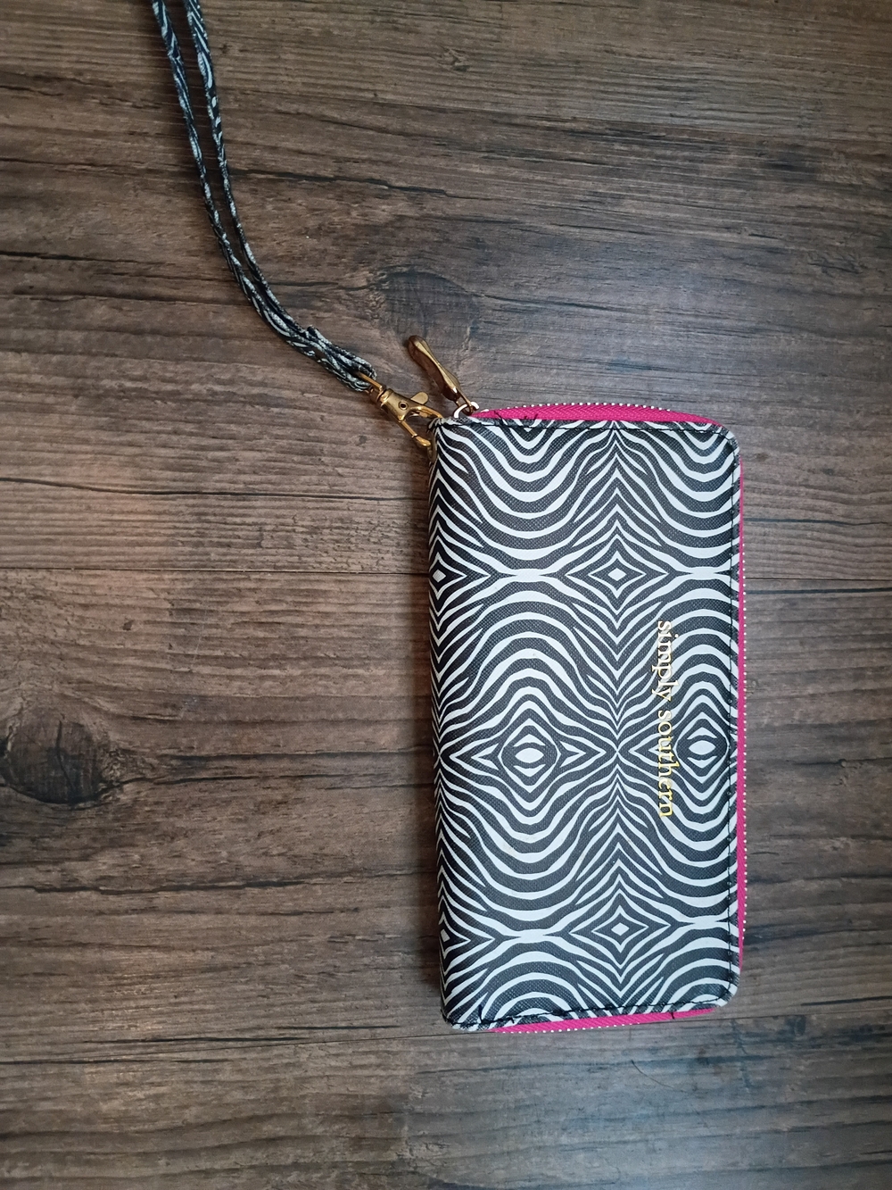 Simply Southern Black & White Patterned Wristlet Wallet with Pink Trim